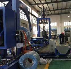 Automatic wire coil compressing and strapping packing line