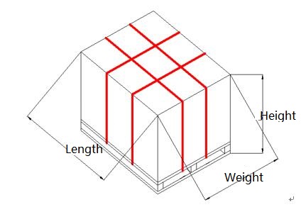 Pallet load secured with plastic strapping before wrapping