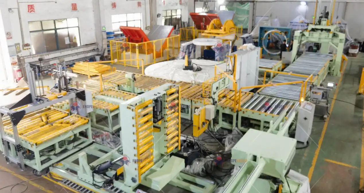 Automatic slitting coil packaging line with turntable stacker
