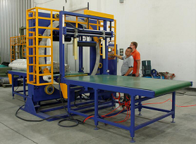 Subfloor panel packing and wrapping machine