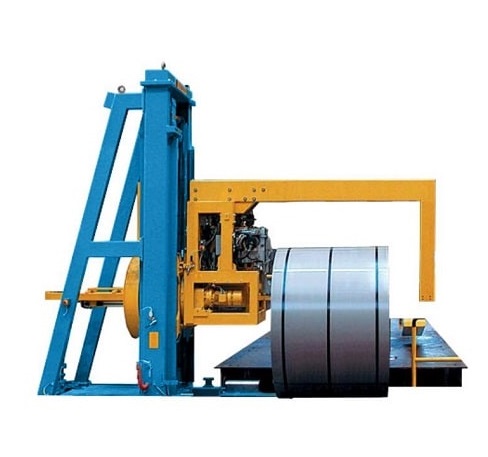 Radial steel coil strapping machine