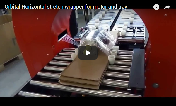 Orbital Horizontal stretch wrapper for motor and tray
