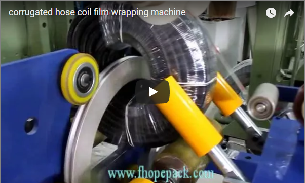 Corrugated hose coil film wrapping machine