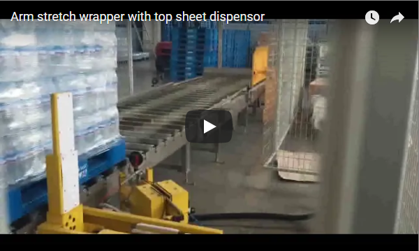 Arm stretch wrapper with top sheet dispensor Arm stretch wrapper with top sheet dispensor