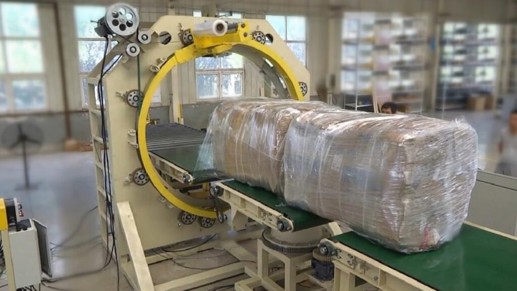 horizontal orbital baler wrapping machine
