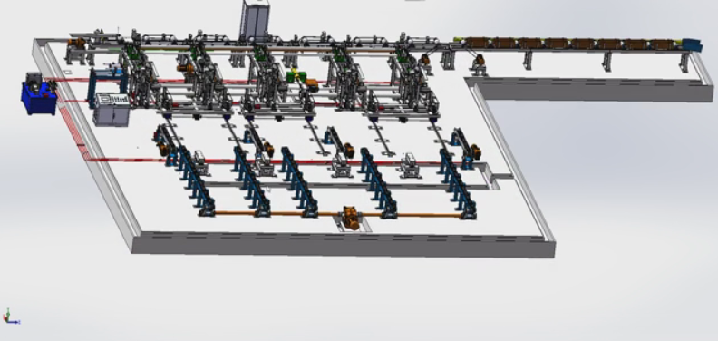 conception d'une ligne d'emballage de tubes en acier en dessin 3D