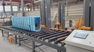 board and cabinet horizontal wrapping machine testing video with two layers packing material