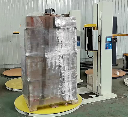 Pallet wrapping machine in production environment